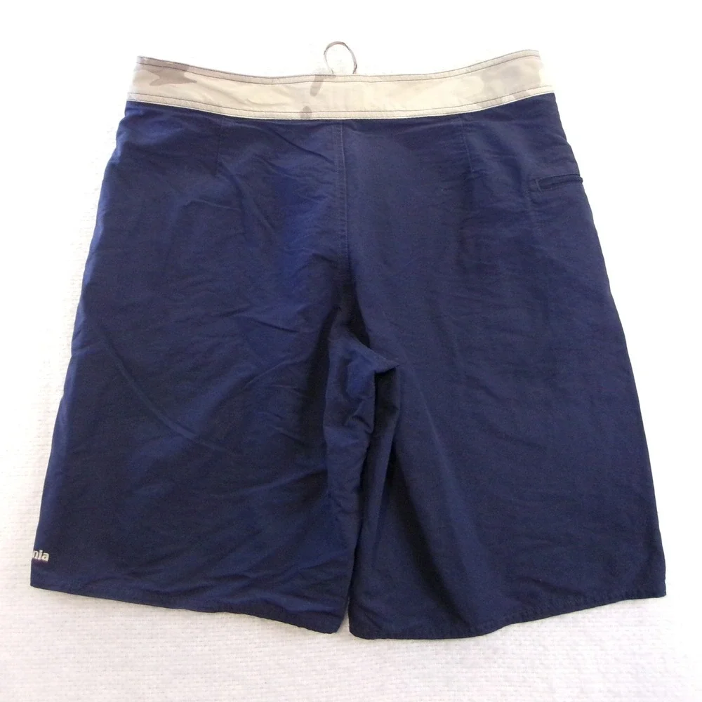 PATAGONIA‎ Men 33 Wavefarer Board Shorts Navy Blue Camo Trim Swim Trunks Nylon